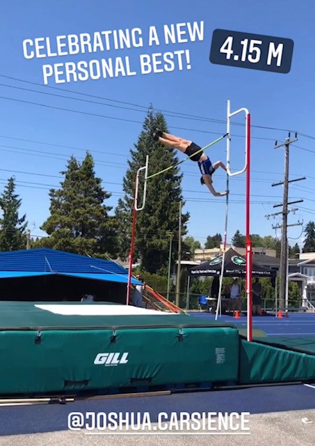 Joshua Carsience pole vaulting a personal record of 4.15 metres.